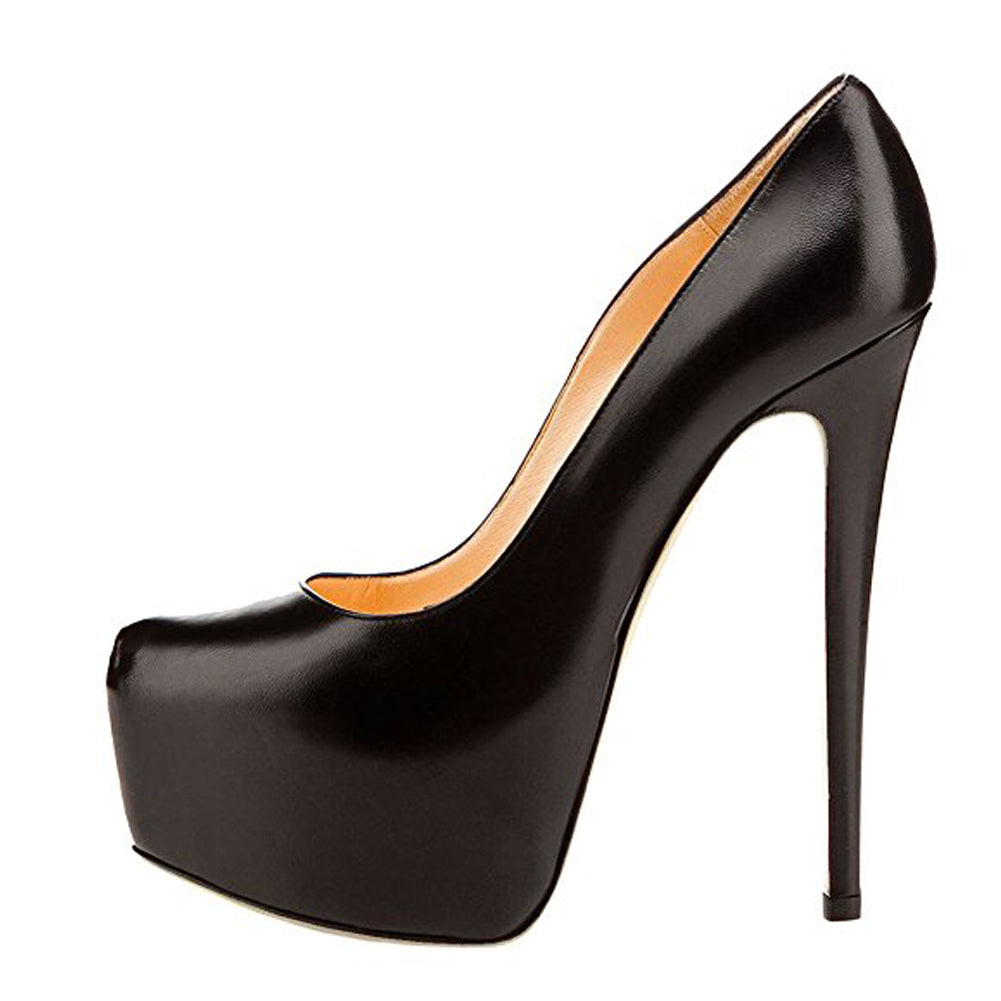 Black Matte Round Toe Super High Heel Platform Stiletto Slip On Pumps | Onlymaker Recommended