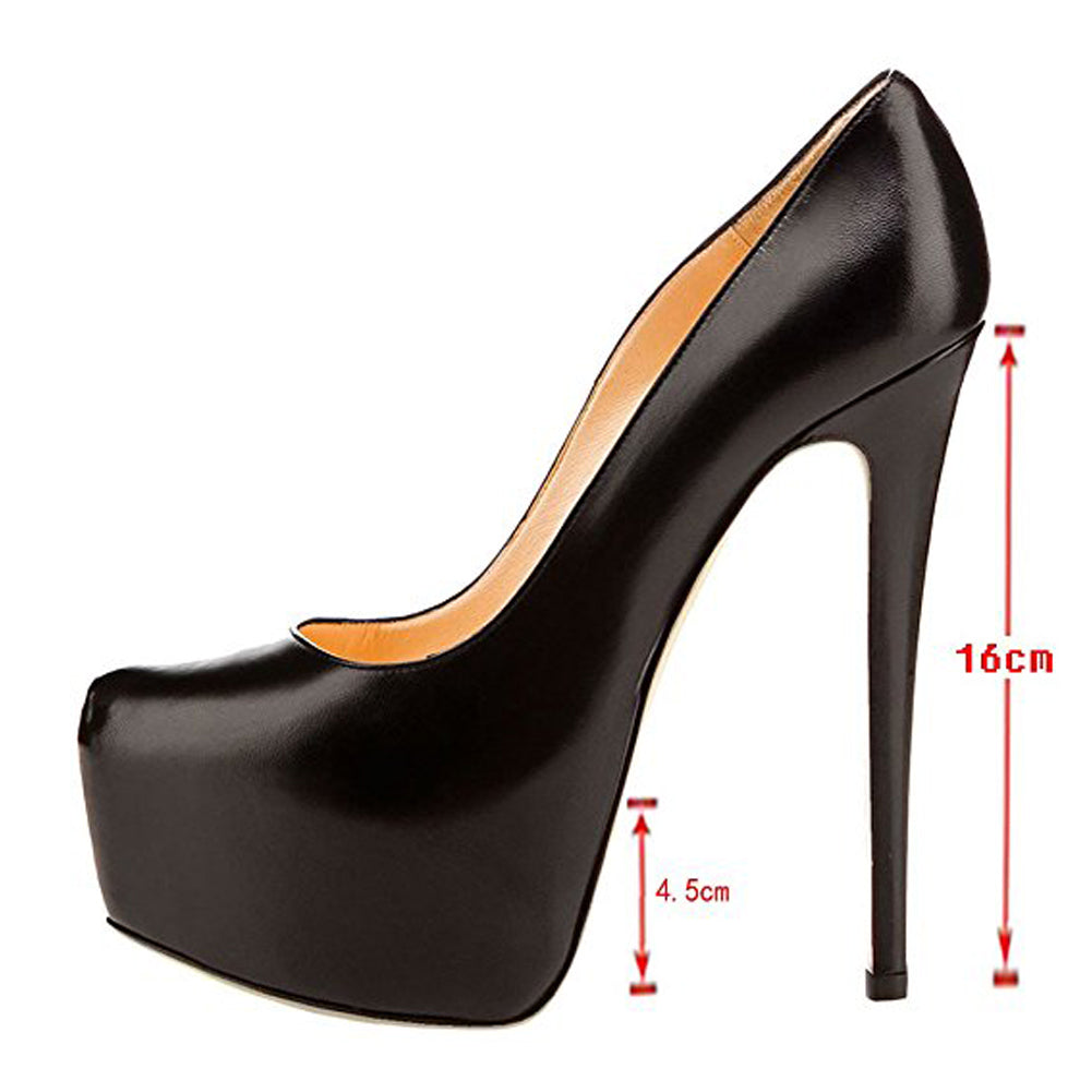 Black Matte Round Toe Super High Heel Platform Stiletto Slip On Pumps | Onlymaker Recommended