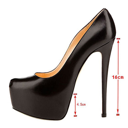 Black Matte Round Toe Super High Heel Platform Stiletto Slip On Pumps | Onlymaker Recommended