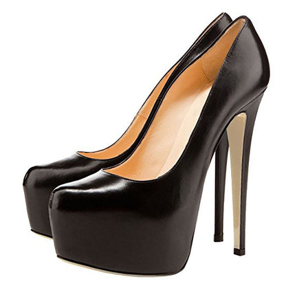 Black Matte Round Toe Super High Heel Platform Stiletto Slip On Pumps | Onlymaker Recommended