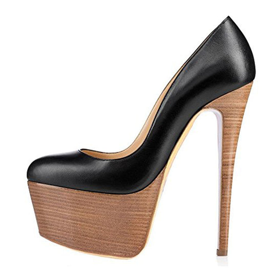 Rounde Toe Platform Wood Grain Stiletto High Heels Pumps | Onlymaker Customer Favorite