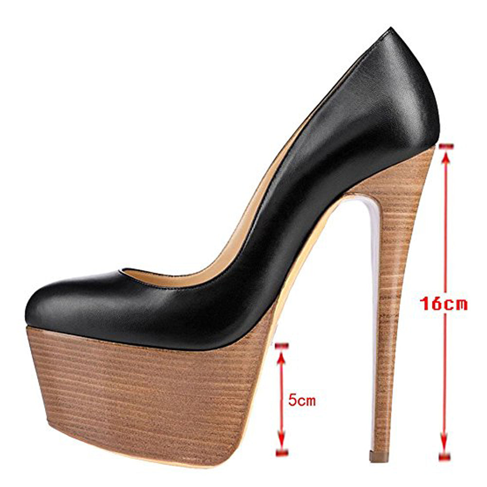 Rounde Toe Platform Wood Grain Stiletto High Heels Pumps | Onlymaker Customer Favorite