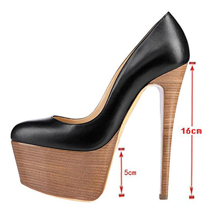 Rounde Toe Platform Wood Grain Stiletto High Heels Pumps | Onlymaker Customer Favorite