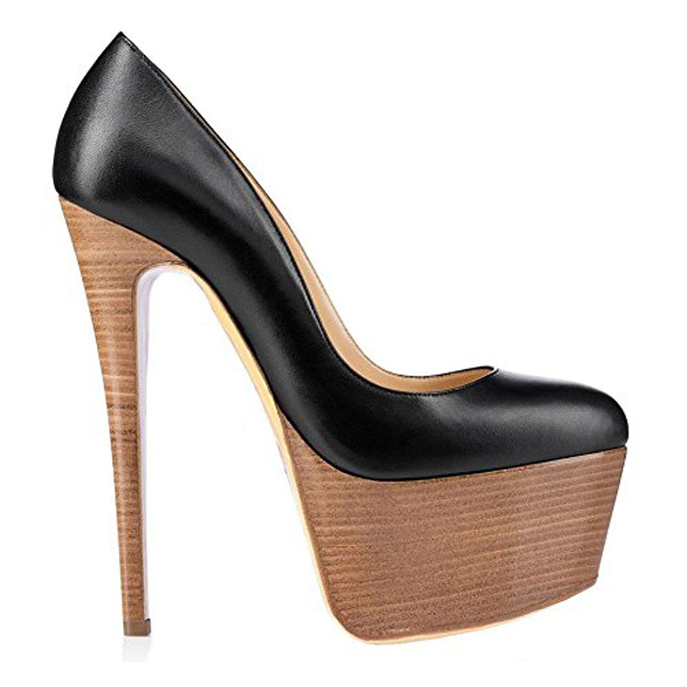 Rounde Toe Platform Wood Grain Stiletto High Heels Pumps | Onlymaker Customer Favorite