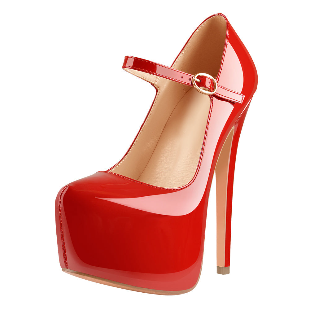 Mary Jane Platform Red Pointed Toe Stiletto High Heels Pumps | Onlymaker Quality