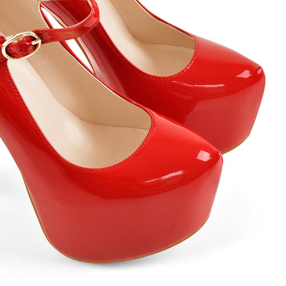 Mary Jane Platform Red Pointed Toe Stiletto High Heels Pumps | Onlymaker Quality