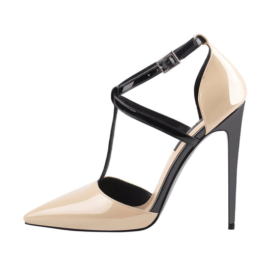Pointed Toe T-strap Stiletto High Heel Pumps | Onlymaker Popular