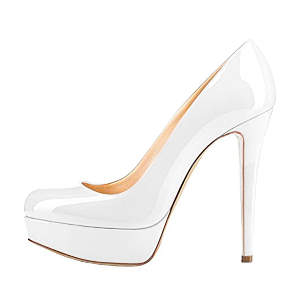 Round Toe Low Platform White Slip On High Heels | Onlymaker Sale