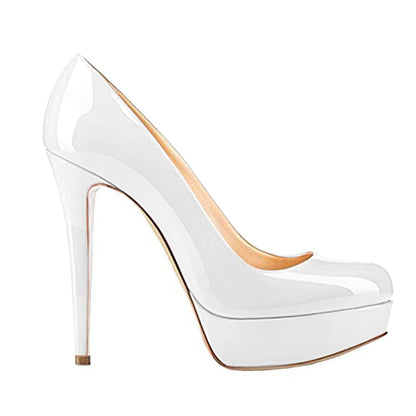 Round Toe Low Platform White Slip On High Heels | Onlymaker Sale