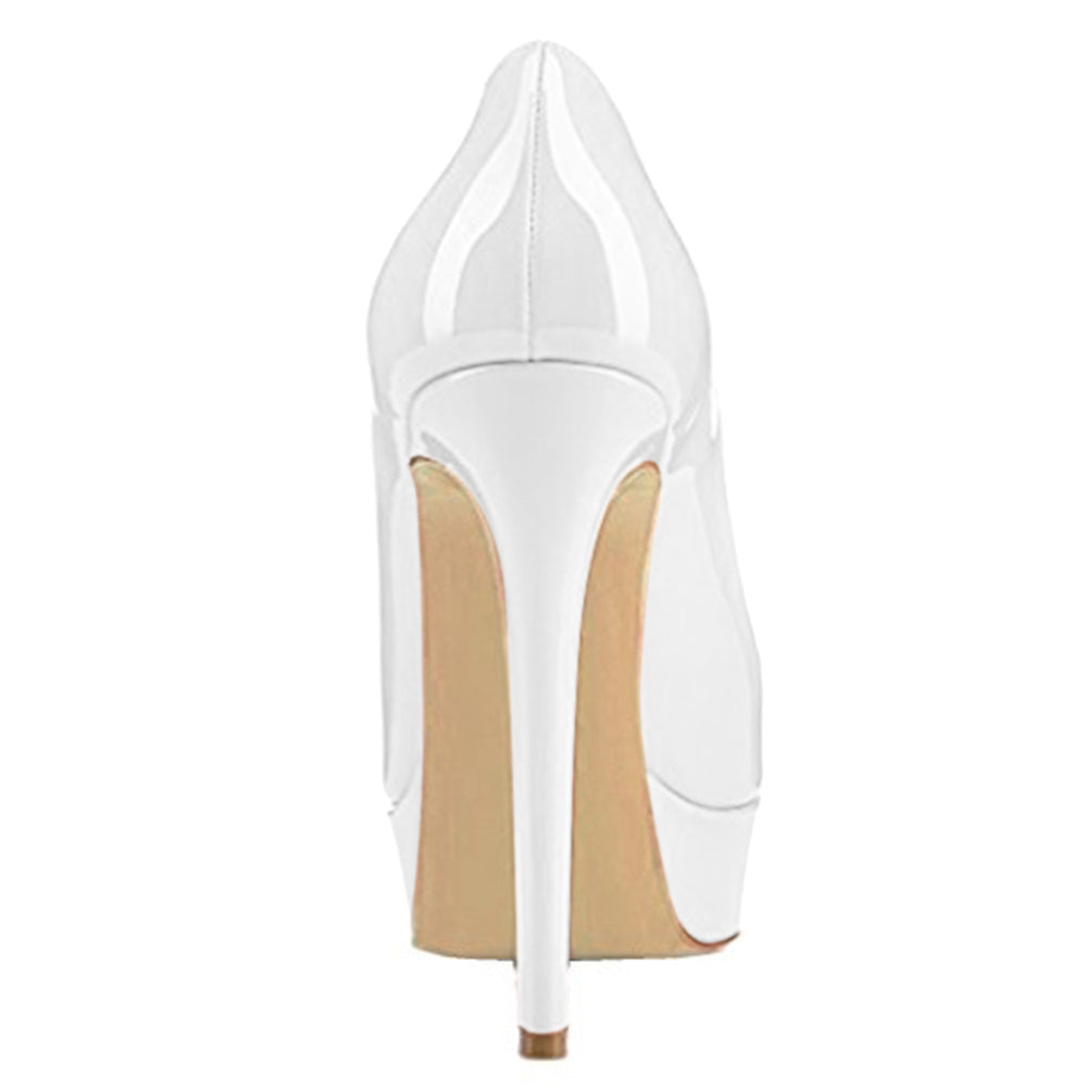 Round Toe Low Platform White Slip On High Heels | Onlymaker Sale
