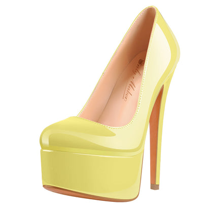 Patent Leather Rounde Toe Platform Leopard Stiletto High Heels Pumps | Onlymaker Signature