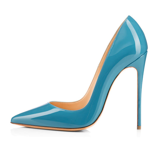 Blue Patent Leather Pointed Toe High Heel Pumps | Onlymaker Trusted