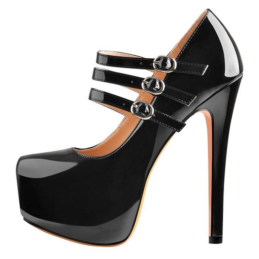 15cm Platform Round Toe Patent Black High Heel Stiletto Pumps | Onlymaker Great Value