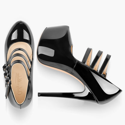15cm Platform Round Toe Patent Black High Heel Stiletto Pumps | Onlymaker Great Value