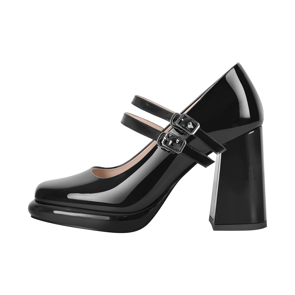 Square Toe Mary Jane Buckle Strap Chunky Heel Pumps | Onlymaker Best Seller