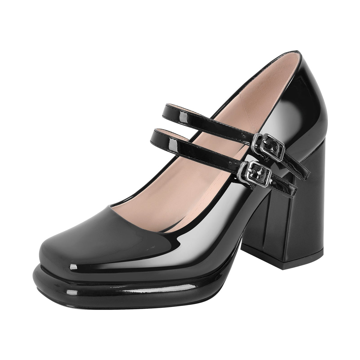 Square Toe Mary Jane Buckle Strap Chunky Heel Pumps | Onlymaker Best Seller
