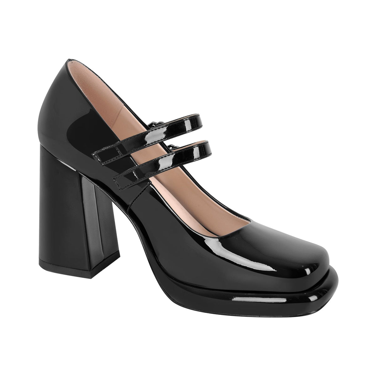 Square Toe Mary Jane Buckle Strap Chunky Heel Pumps | Onlymaker Best Seller