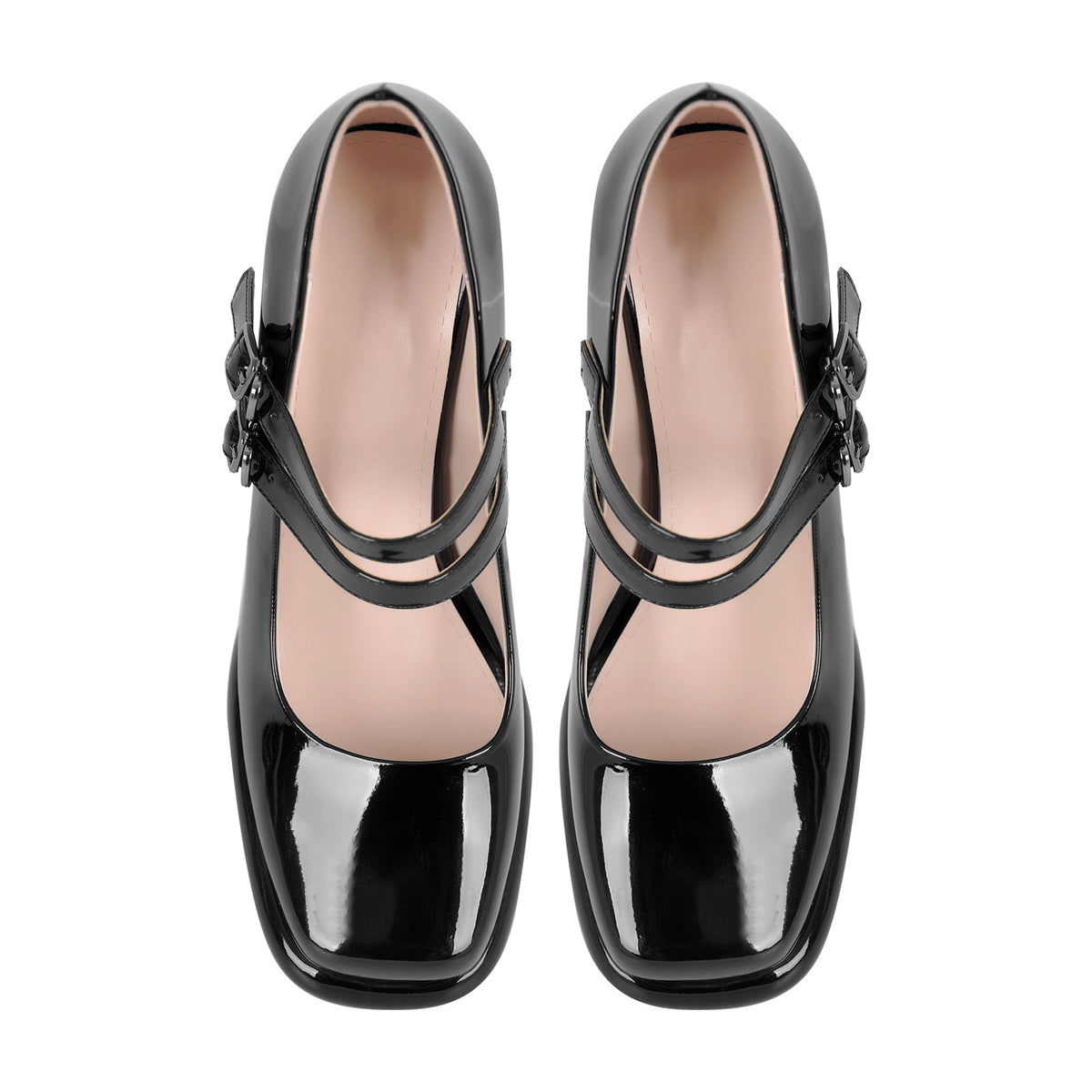 Square Toe Mary Jane Buckle Strap Chunky Heel Pumps | Onlymaker Best Seller