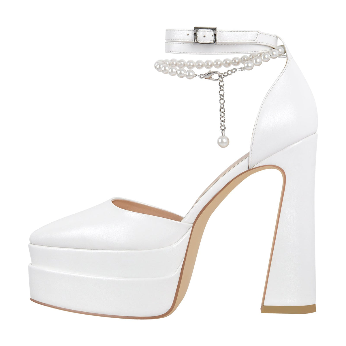 White Pointed Toe Platform Chunky Pumps | Onlymaker Popular