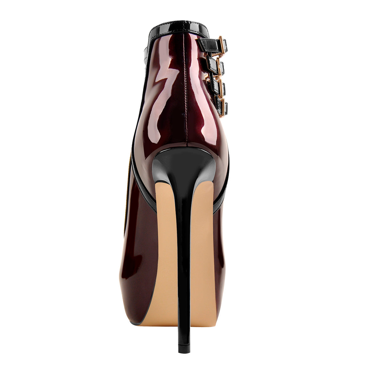 Quadruple Buckle Ankle Strap Patent High Heel Pumps | Onlymaker Classic