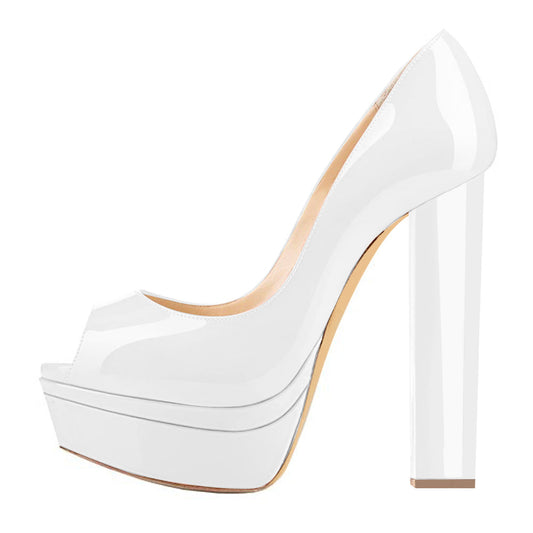 Classic White Peep Toe Platform Pumps | Onlymaker Classic