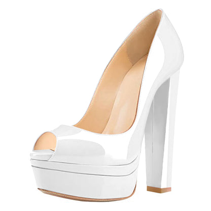 Classic White Peep Toe Platform Pumps | Onlymaker Classic