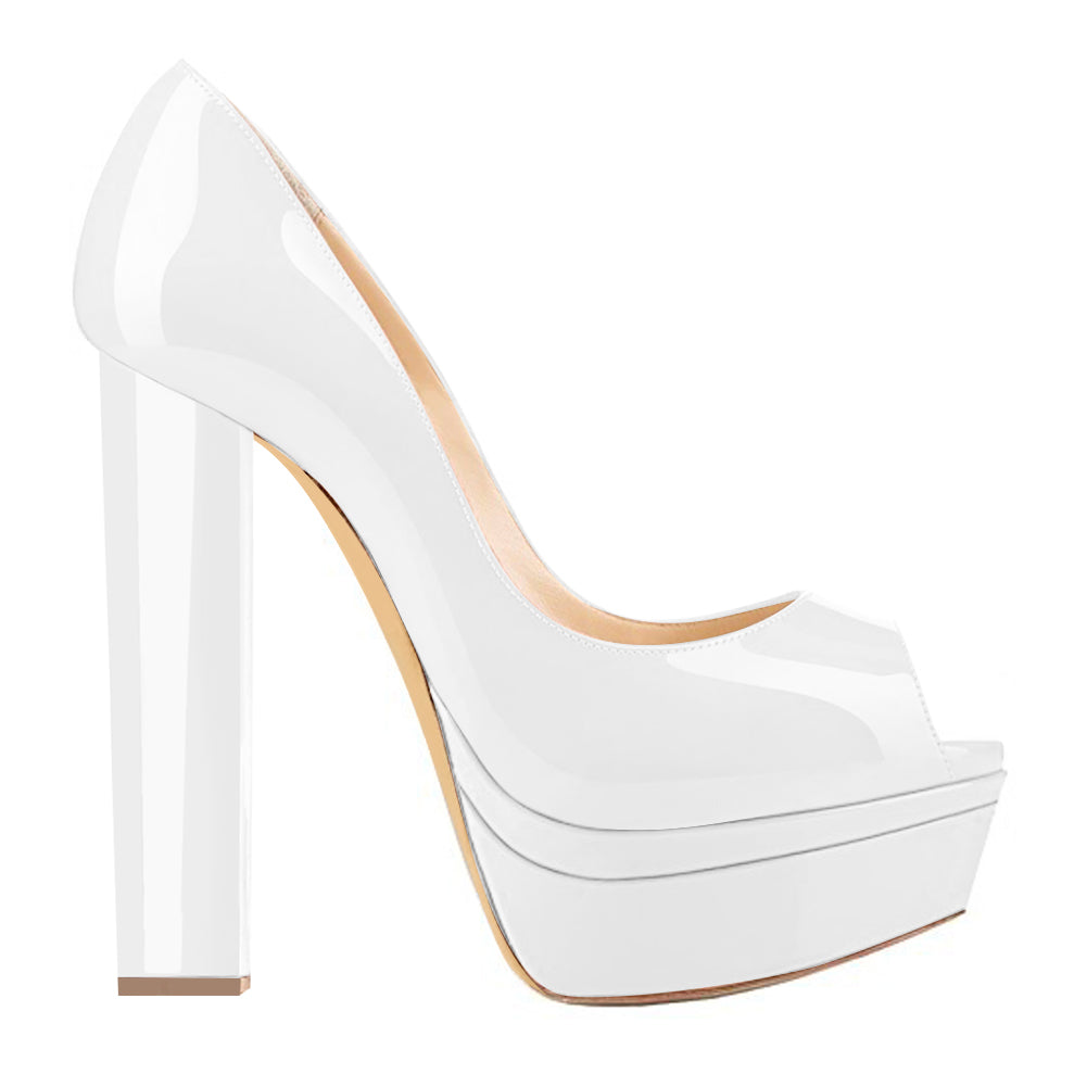 Classic White Peep Toe Platform Pumps | Onlymaker Classic