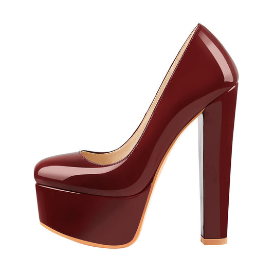 Onlymaker Pumps Platform Round Toe Chunky Heels | Onlymaker Everyday