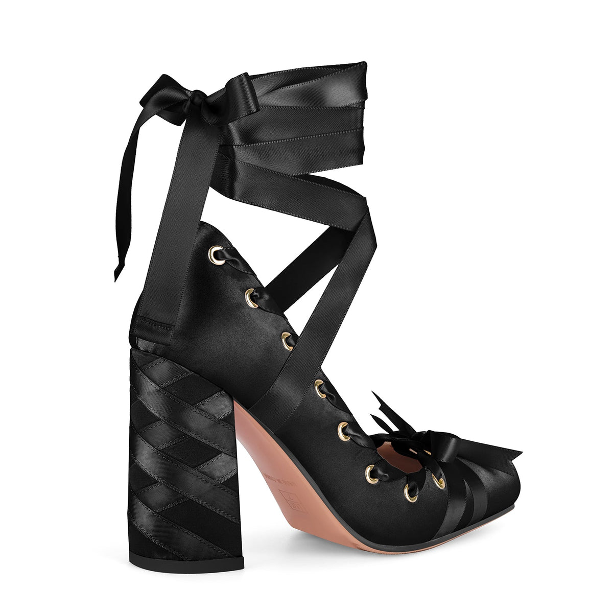 Square Toe Satin Bow Ballet Lace-up Pumps | Onlymaker Sale