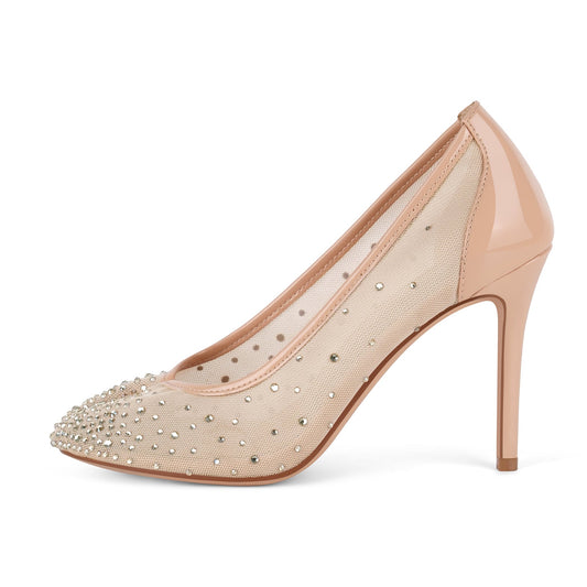 Round Toe Rhinestone Mesh Tabi Pumps | Onlymaker Deals