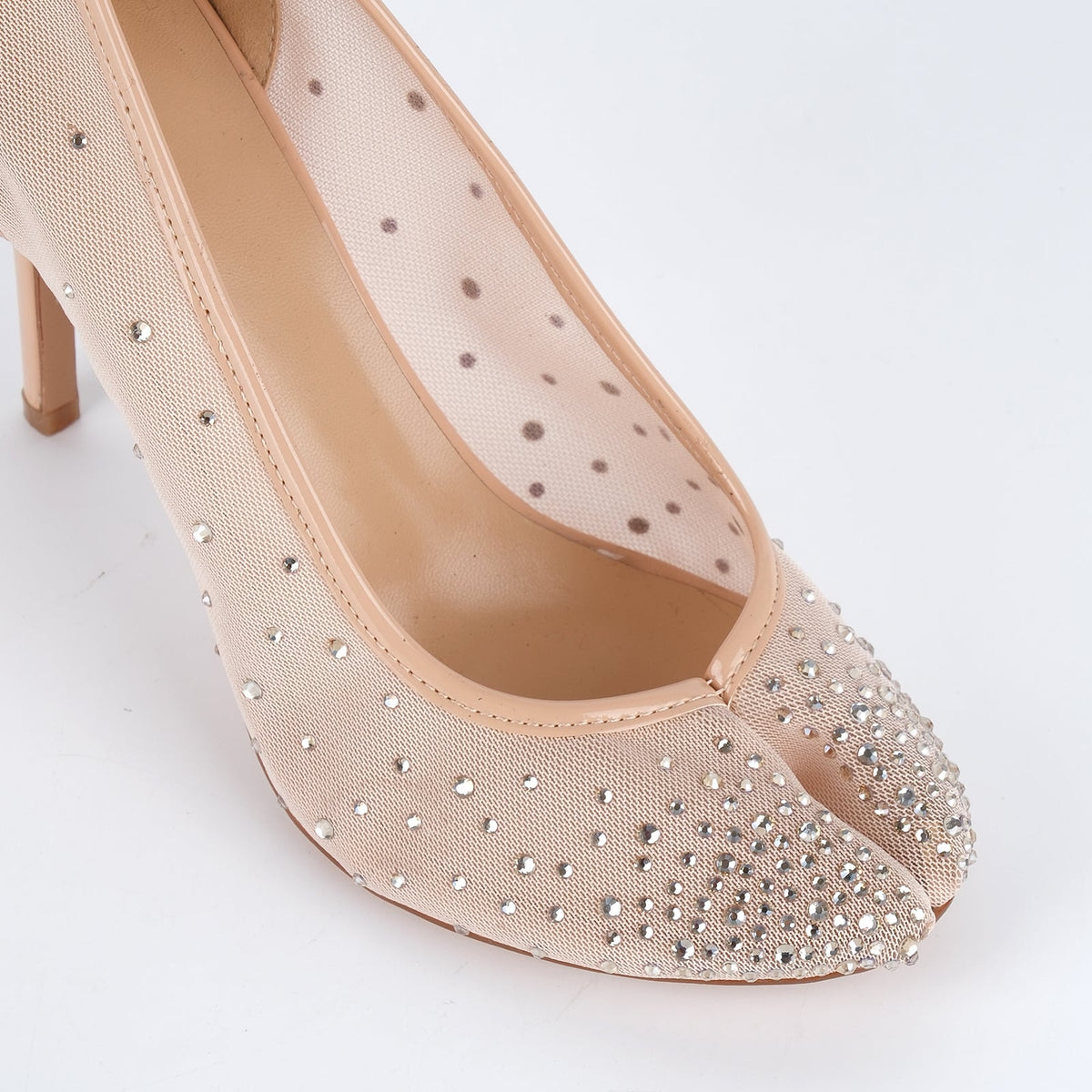 Round Toe Rhinestone Mesh Tabi Pumps | Onlymaker Deals