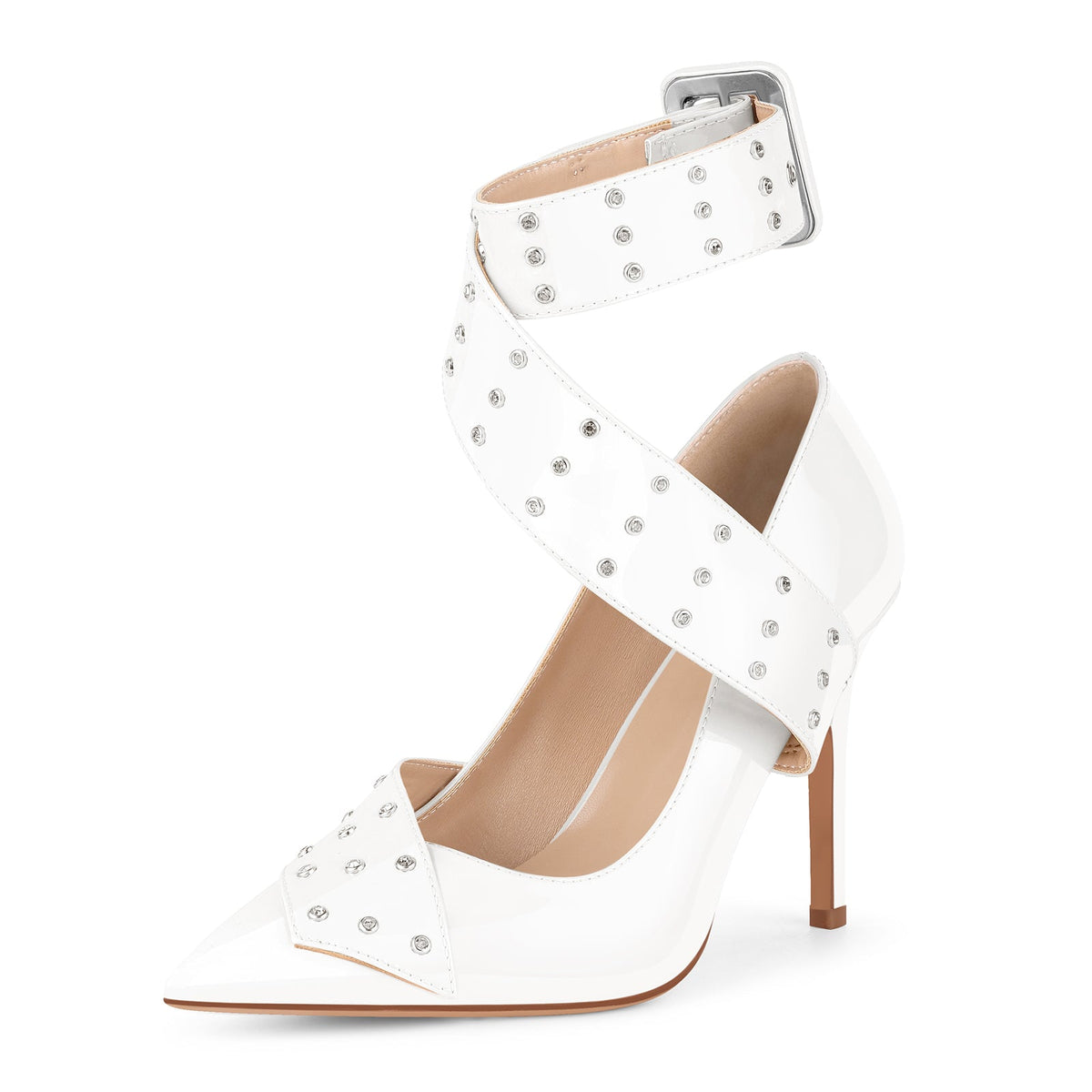 Rhinestone Studded Cross Ankle Strap Pumps | Onlymaker Sale