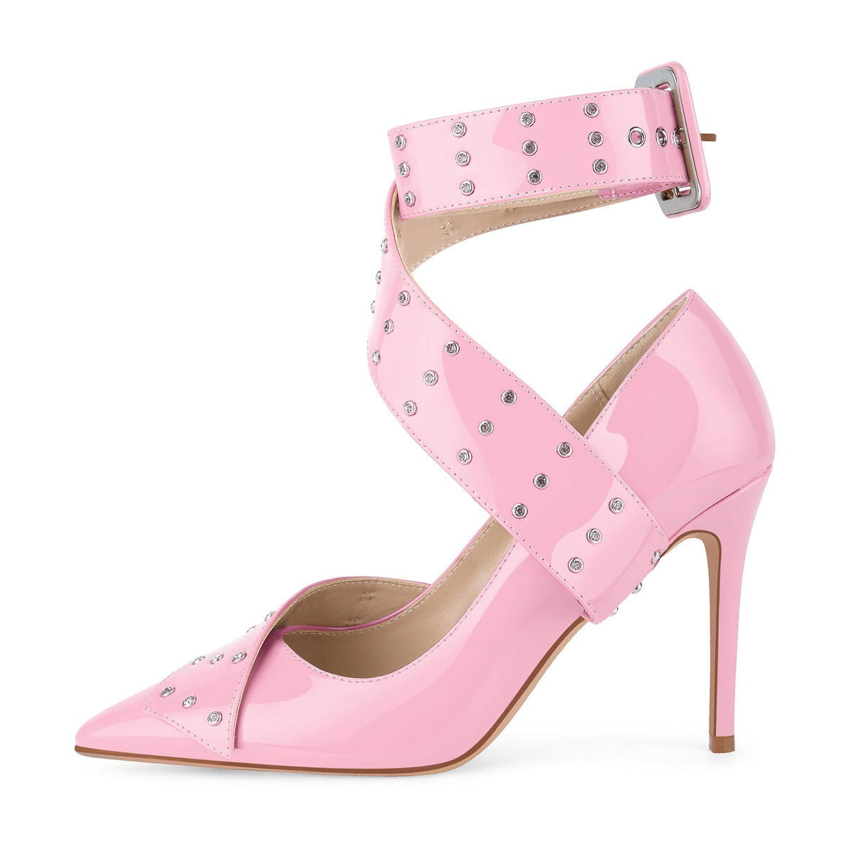 Rhinestone Studded Cross Ankle Strap Pumps | Onlymaker Sale