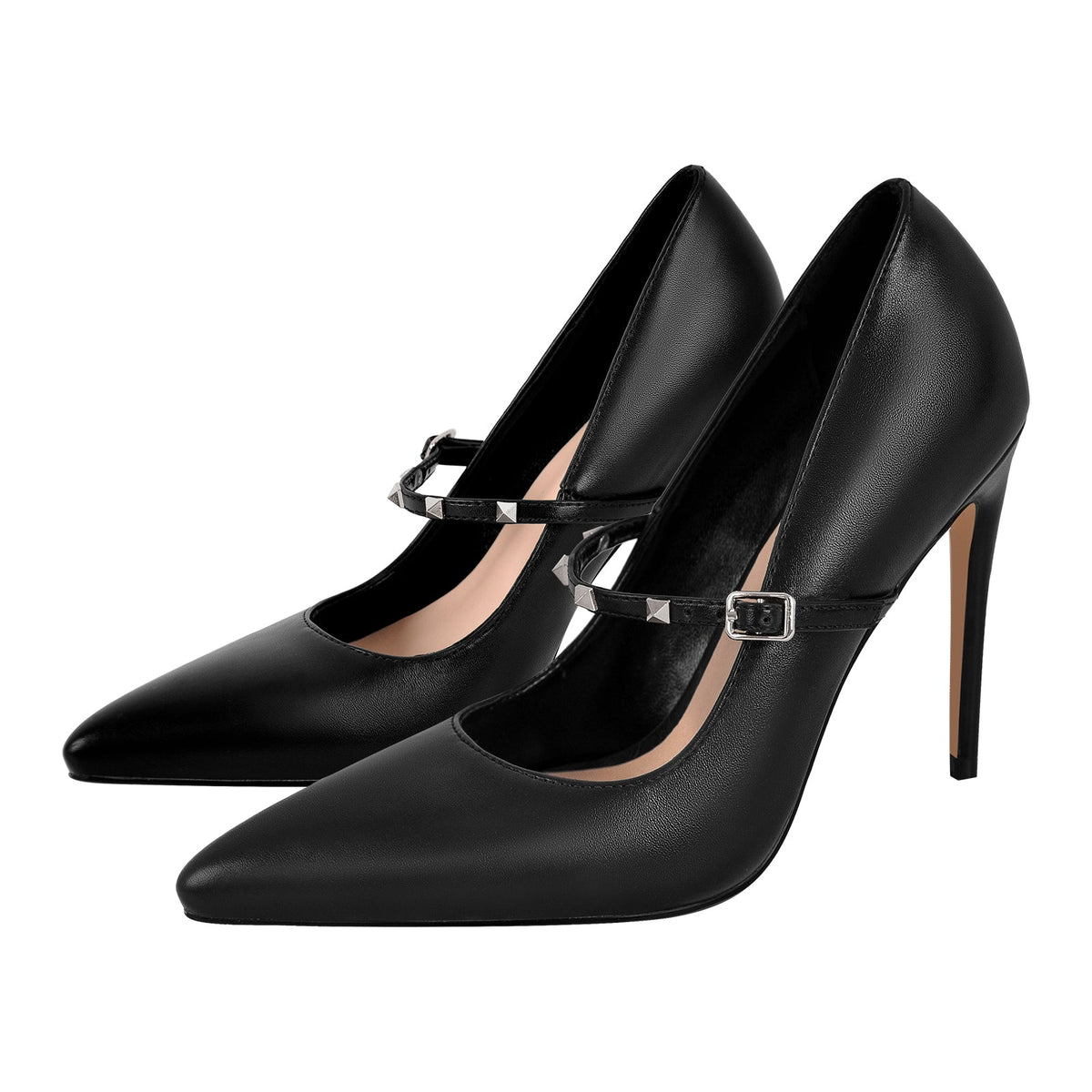 Pointed Toe Rivet Strap Stiletto Pumps | Onlymaker Everyday