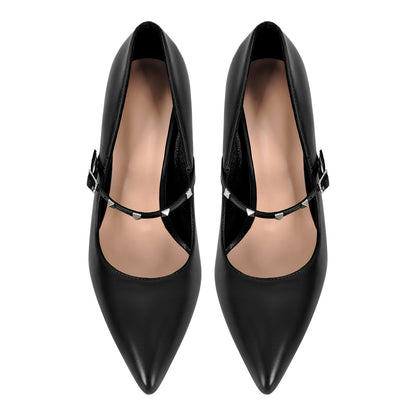 Pointed Toe Rivet Strap Stiletto Pumps | Onlymaker Everyday