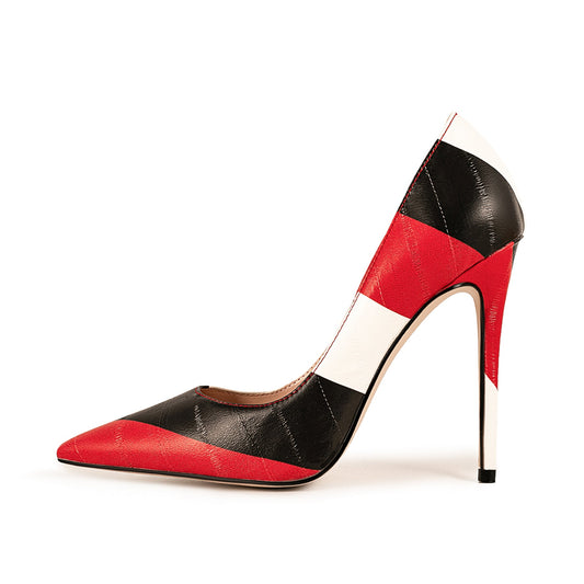 Pointed Toe Mix-Color Slip On Stiletto Pumps | Onlymaker Value