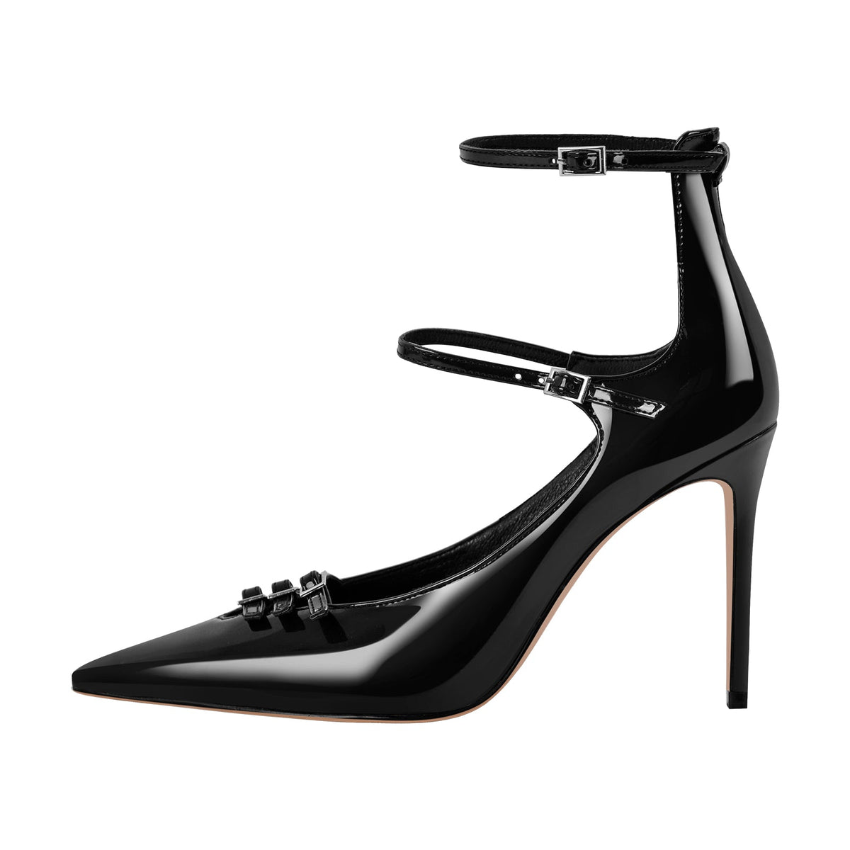 Pointed Toe Multi-Buckle Ankle Strap Stiletto Pumps | Onlymaker Trusted