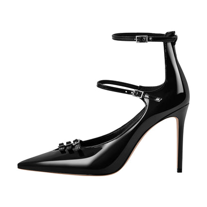 Pointed Toe Multi-Buckle Ankle Strap Stiletto Pumps | Onlymaker Trusted