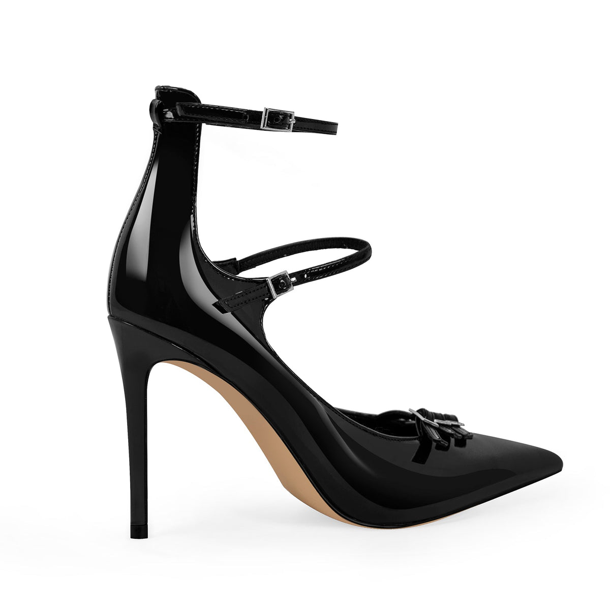 Pointed Toe Multi-Buckle Ankle Strap Stiletto Pumps | Onlymaker Trusted