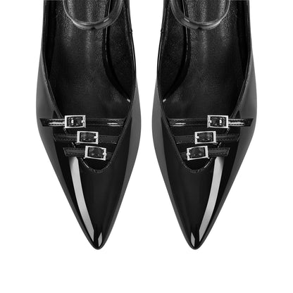 Pointed Toe Multi-Buckle Ankle Strap Stiletto Pumps | Onlymaker Trusted