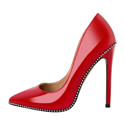 Pointed Toe Studded Rivets Stitching High Heels | Onlymaker Best Seller