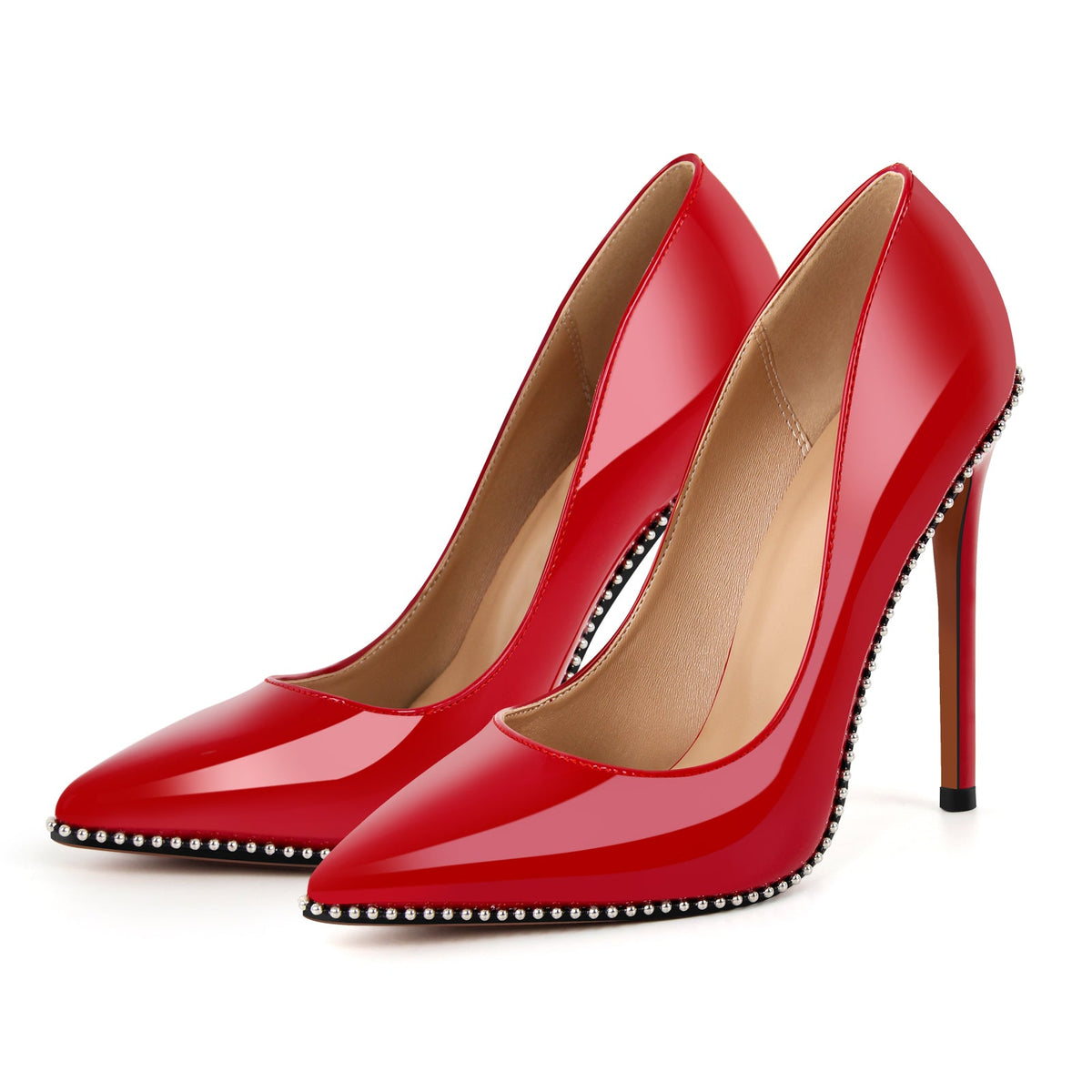 Pointed Toe Studded Rivets Stitching High Heels | Onlymaker Best Seller