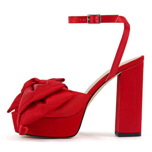 Bow Platform Ankle Strap Chunky Heel Sandals | Onlymaker Special Offer