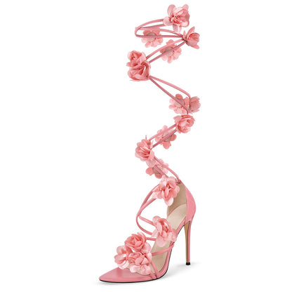 Pointed Toe Flower Strappy Lace-up Sandals | Onlymaker Premium