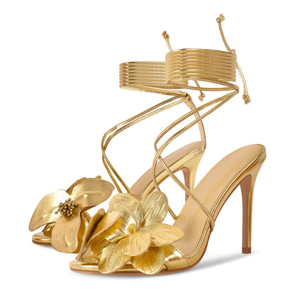 Round Toe Flower Cross Lace-up Sandals | Onlymaker Signature