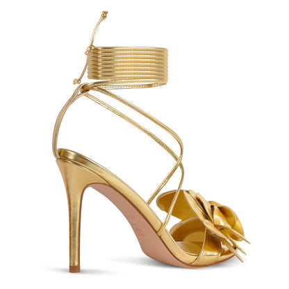 Round Toe Flower Cross Lace-up Sandals | Onlymaker Signature
