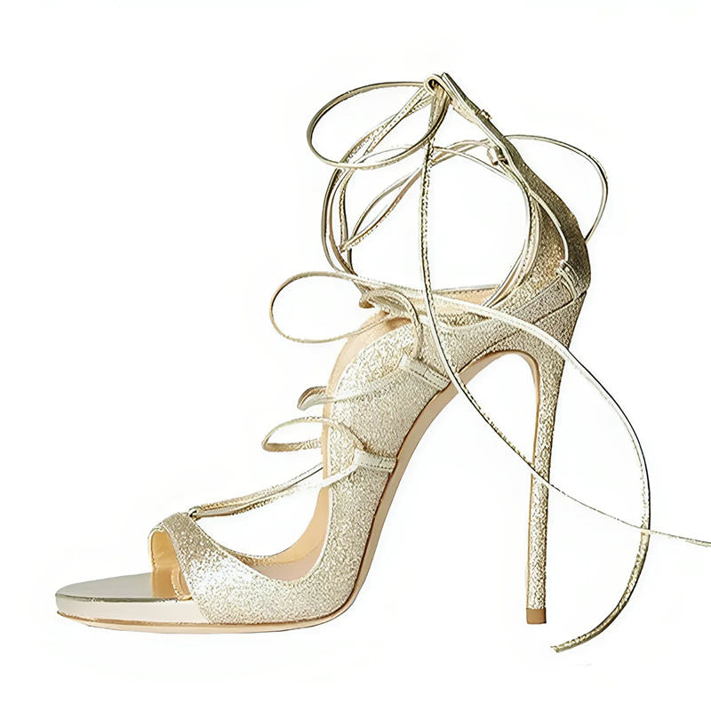 Round Toe Gladiator Lace-up Stiletto Sandals | Onlymaker Hot Sale