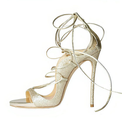Round Toe Gladiator Lace-up Stiletto Sandals | Onlymaker Hot Sale