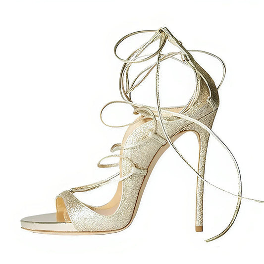 Round Toe Gladiator Lace-up Stiletto Sandals | Onlymaker Hot Sale