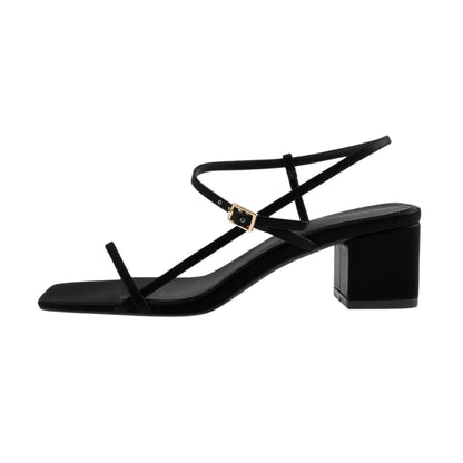 Buckle Strap Square Toe Chunky Heel Sandals | Onlymaker New